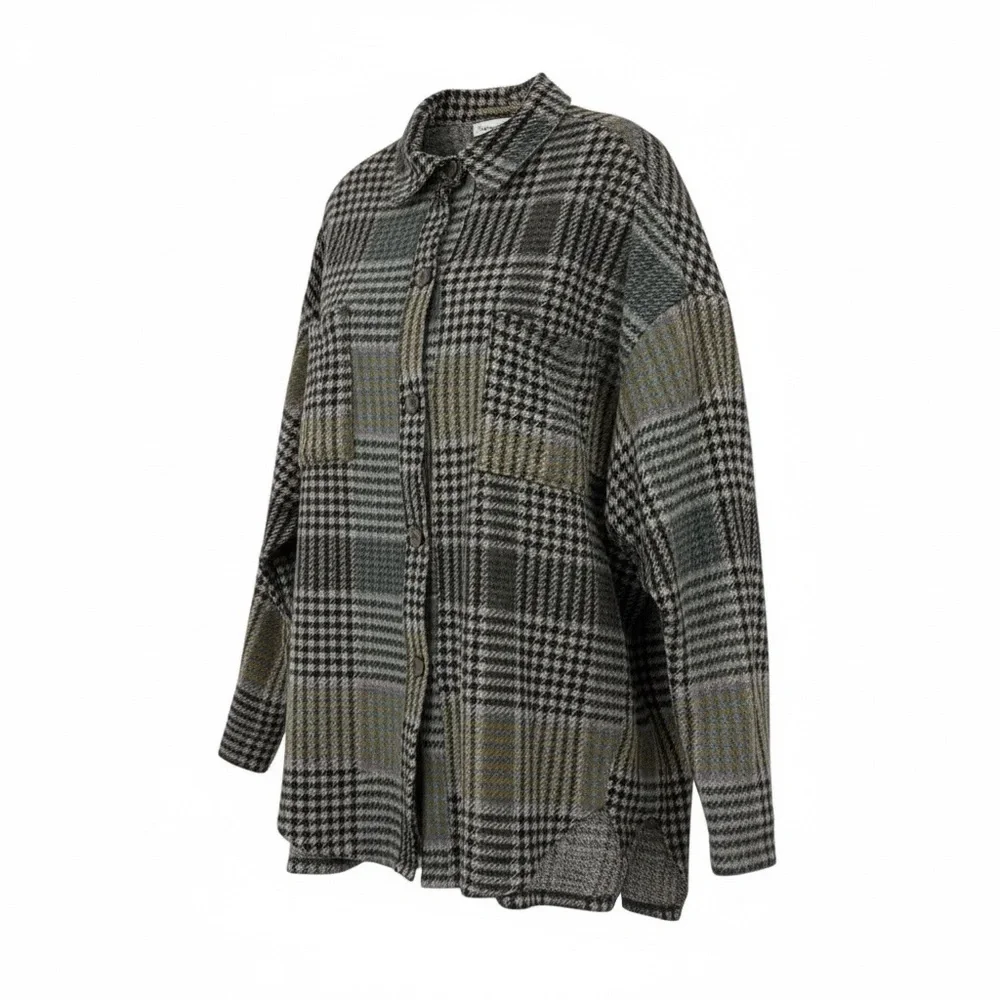 First Love by Lovelyn Cozy Plaid Relaxed Fit Top in Grey Women’s Size L - Picture 2 of 8